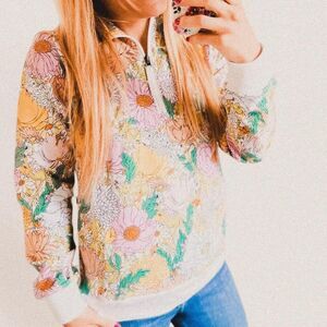 Vera Bradley Bloom Boom Quarter Zip Pullover Cozy Retro Floral Lounge (Size 3X)